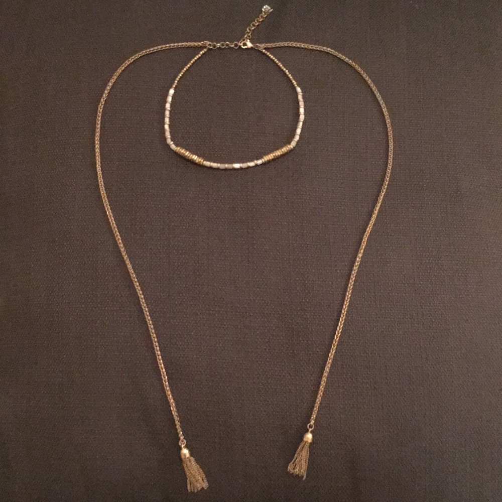Lucky Brand gold tone white chain tassel